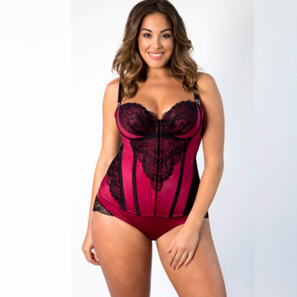Foxy Curvy Couture Lace Corset Pink Black Sexy NEW NWT Push Up Bra Lace Sz Large